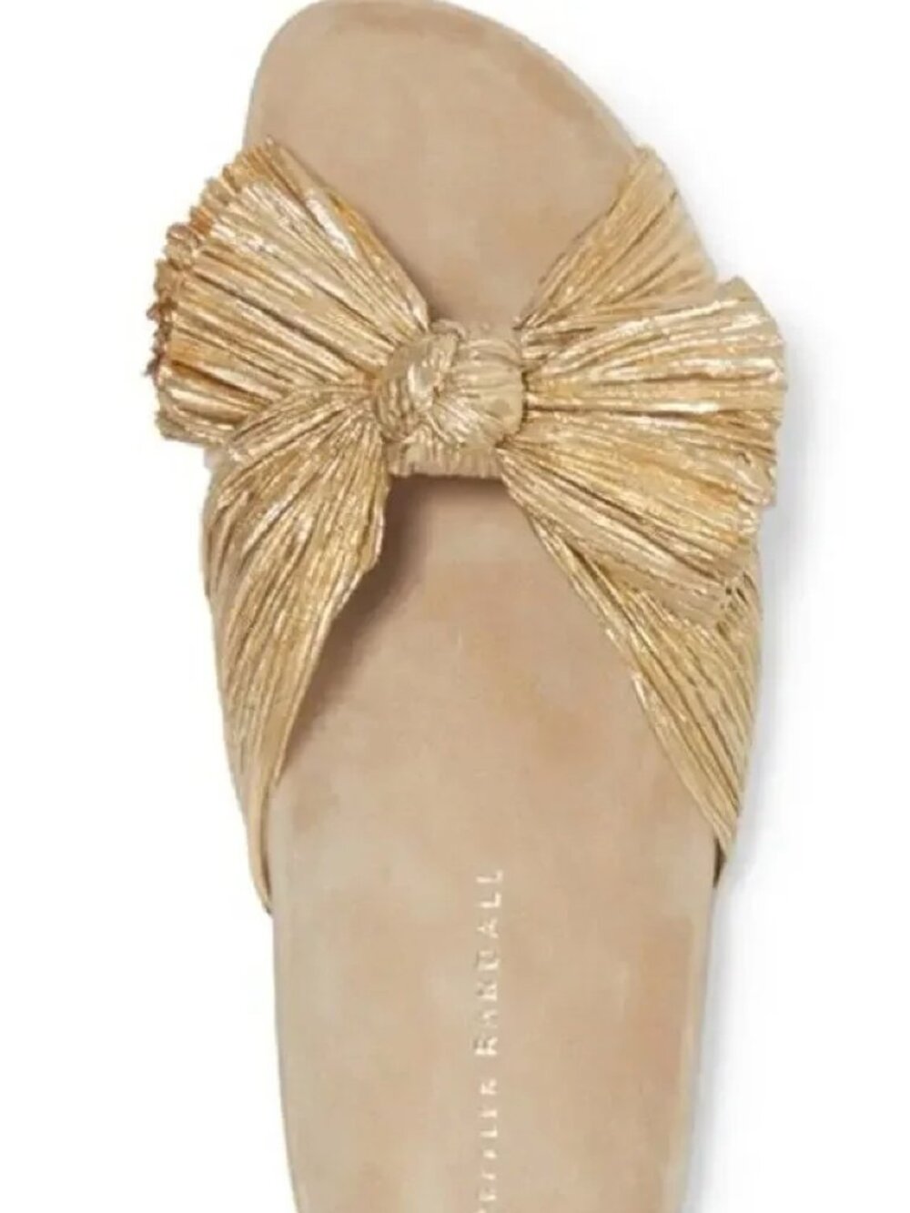 Loeffler Randall Caro Bow-detailed Plissé-lamé Slides In Gold sz 9